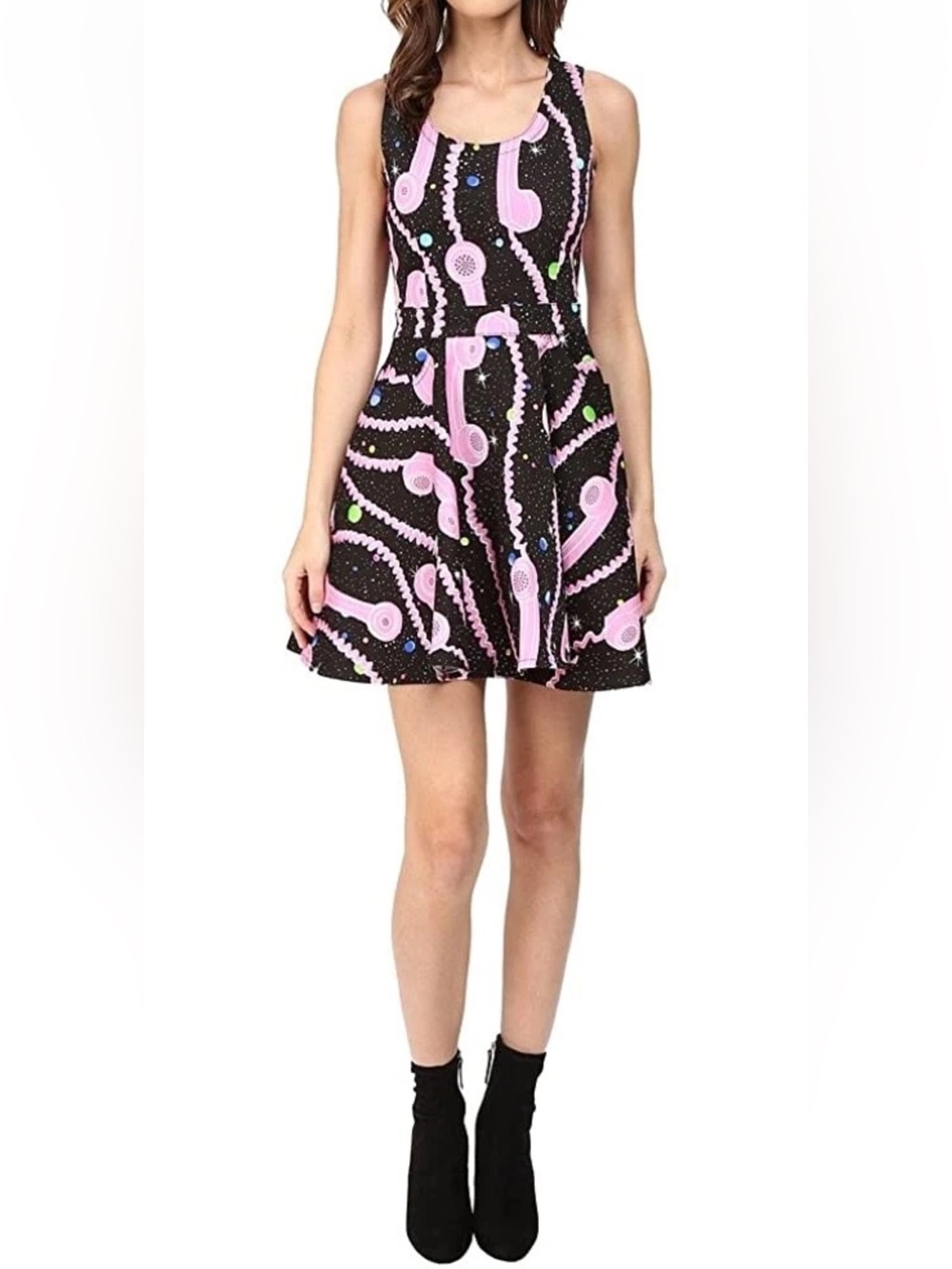 Jeremy Scott Womens Phone Print Casual Fit & Flare Dress Multi black Size 2/36